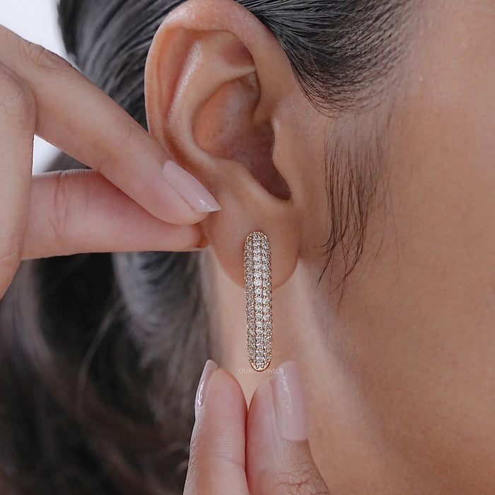 Round Lab Diamond Pave Set Hoop Earrings Earrings