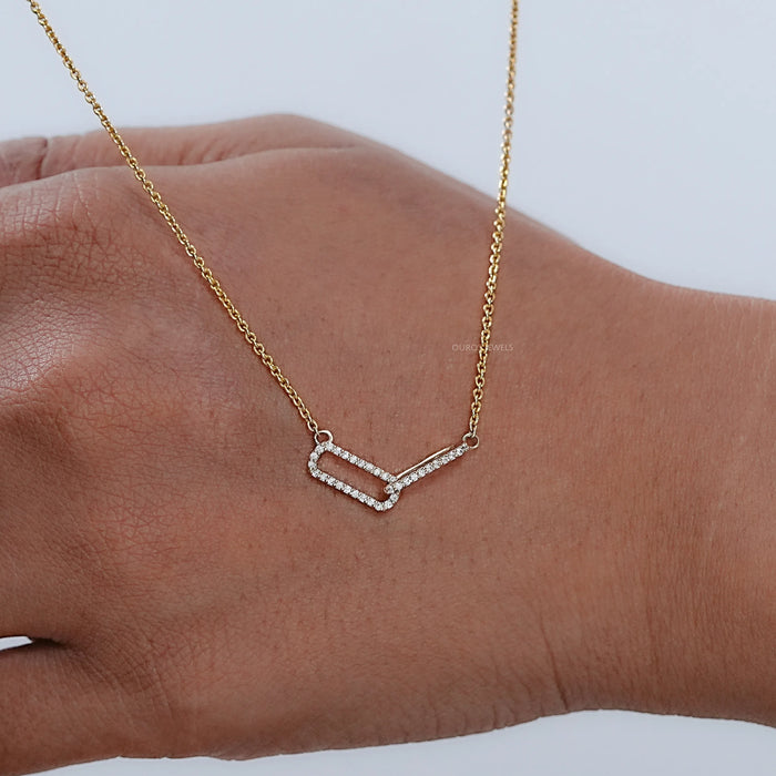 Open Rectangle Round Lab Diamond Interlinked Pendant Necklaces