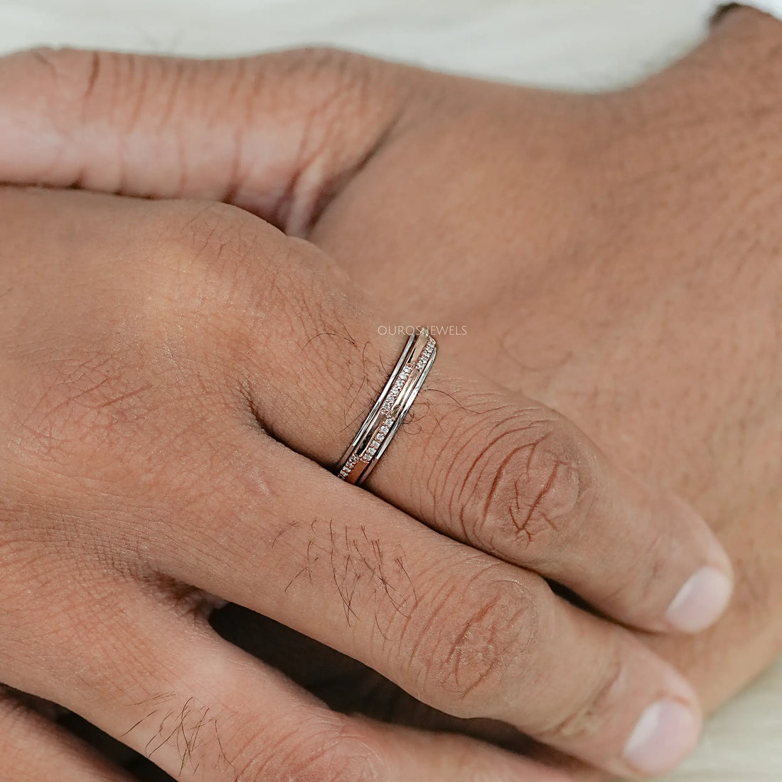 Two Tone Round Diamond Men's Band Ring