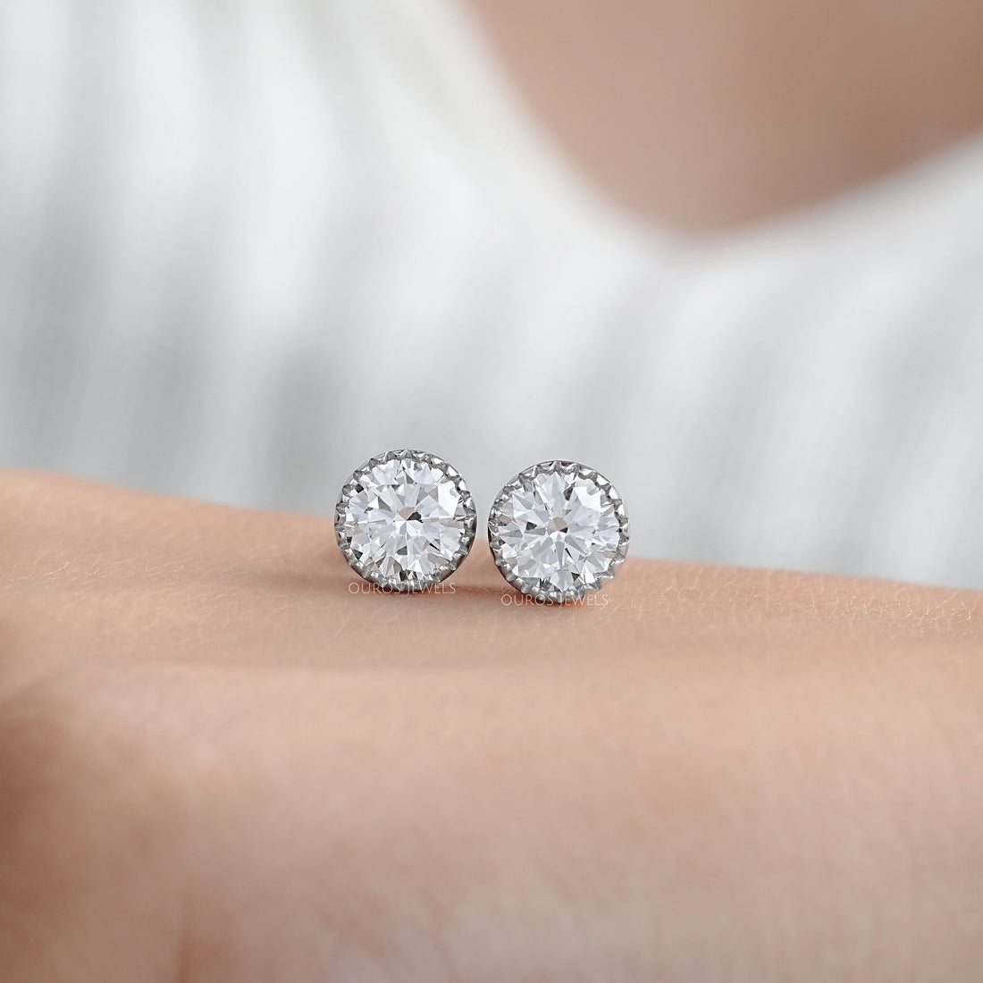 Round Lab Diamond Milgrain Stud Earrings Earrings