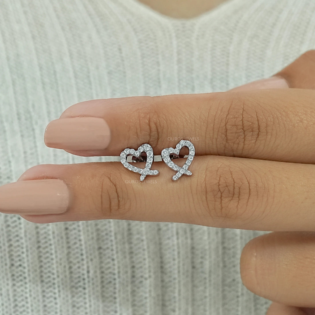 Open Heart Shape Round Diamond Stud Earrings Earrings