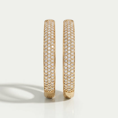 Pave Set Round Diamond Hoop Earrings Earrings