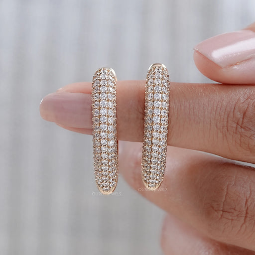 Round Lab Diamond Pave Set Hoop Earrings Earrings