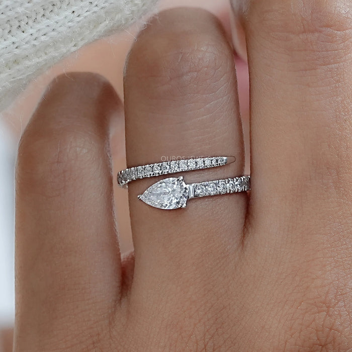 Pear Cut Lab Diamond Spiral Anniversary Ring Rings