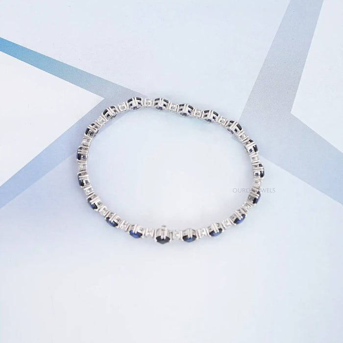 Sapphire Cushion Cut Lab Grown Gemstone Bracelet Bracelet