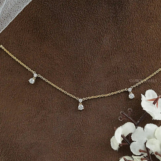 Round Diamond Drop Station Necklace Necklaces
