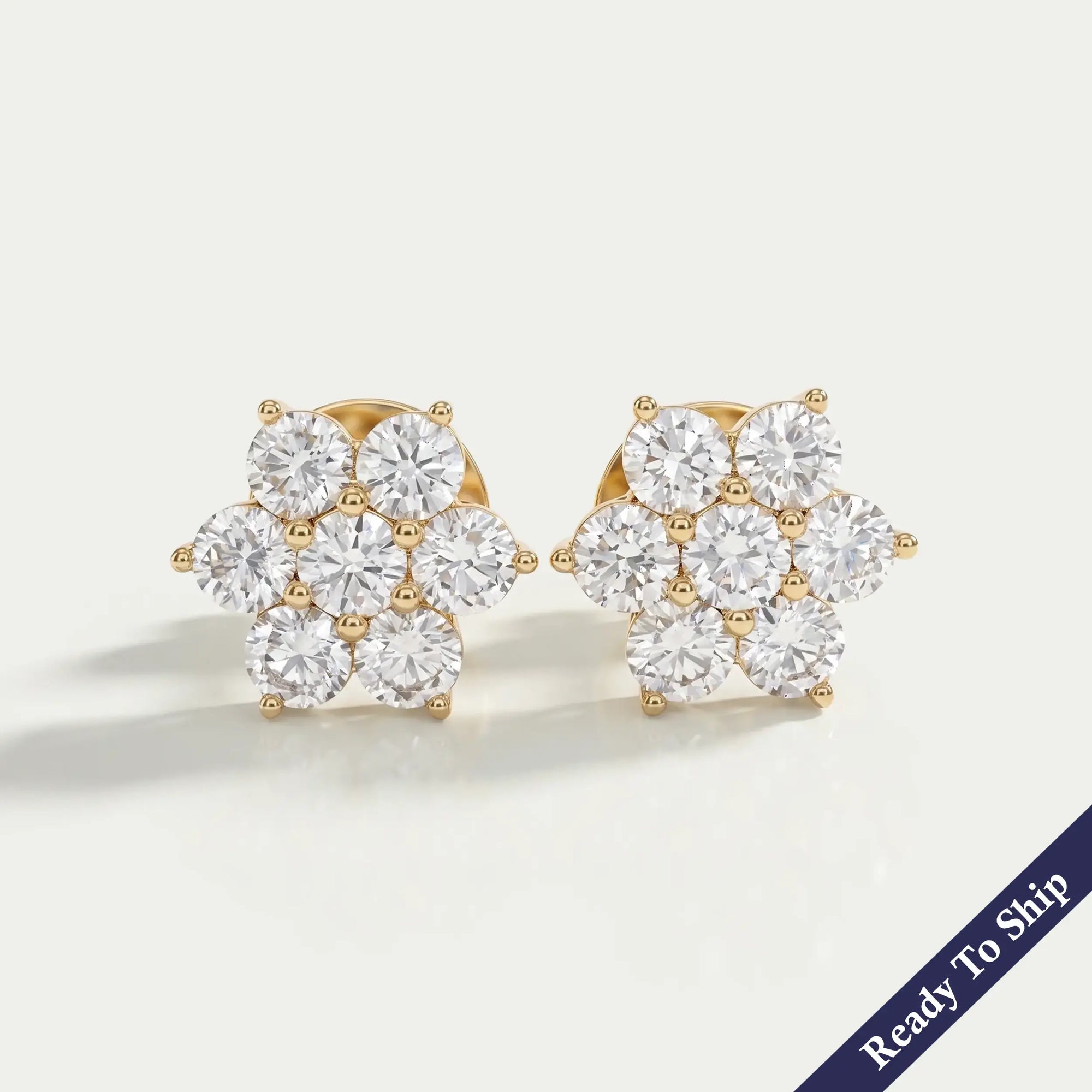 Round Cut Diamond Floral Stud