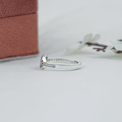 Red Round Gemstone Cancer Ribbon Ring