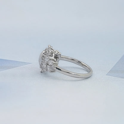 Opal Oval Cut And Halo Diamond Floral Engagement Ring