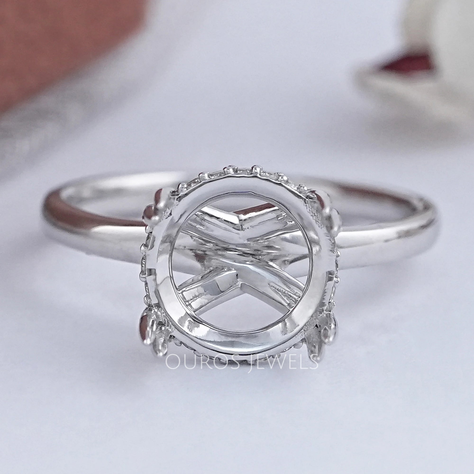 Round Shape Hidden Halo Semi Mount Engagement Ring Rings