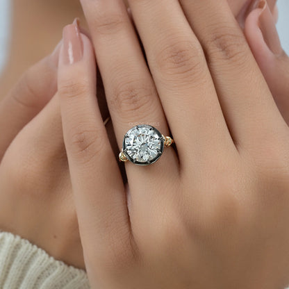 Round Diamond Black Enamel Solitaire Ring
