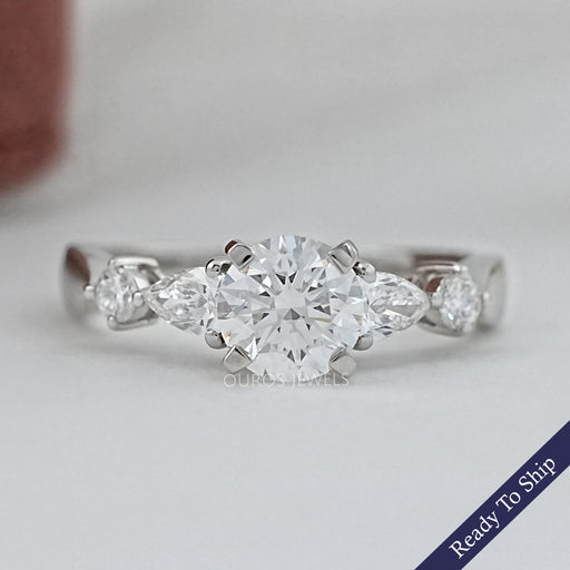 Round And Pear Diamond Five Stone Engagement Ring Rings