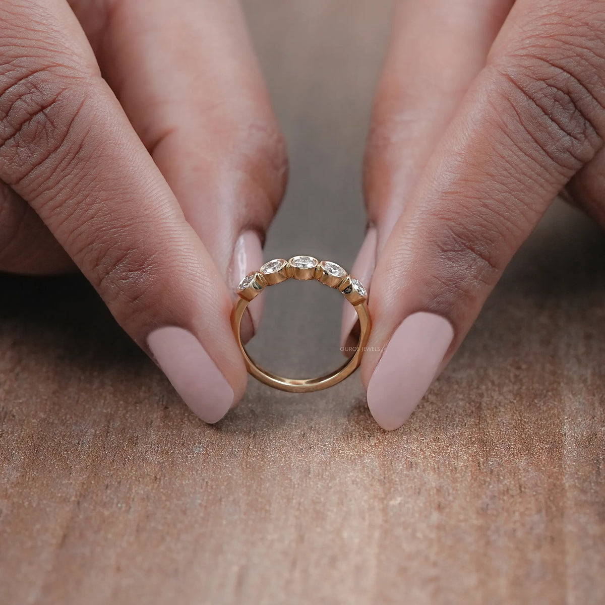 Five stone Round Lab Diamond Bezel Set Engagement Ring