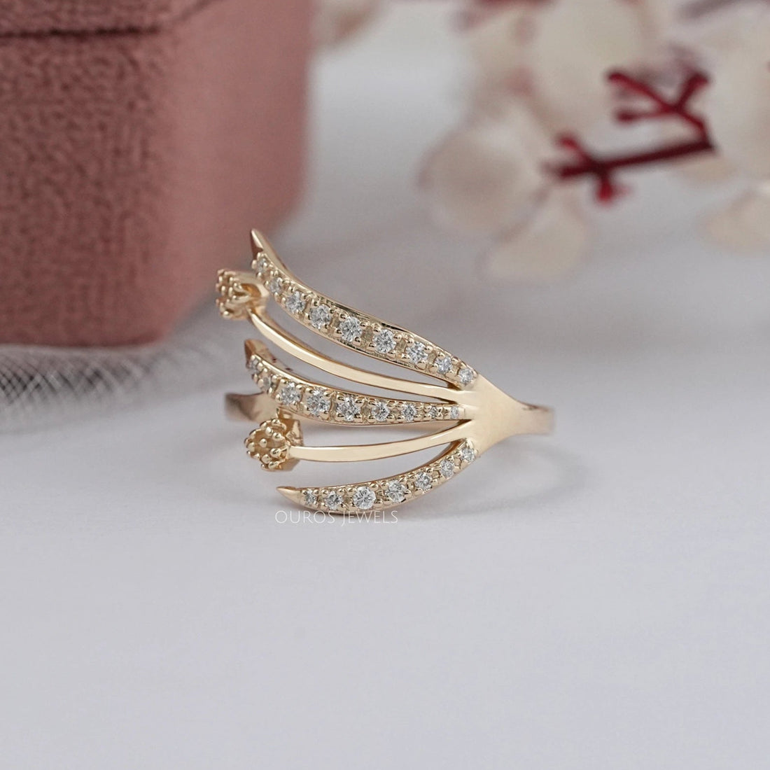 Round Lab Diamond Angel Wing Ring Ring