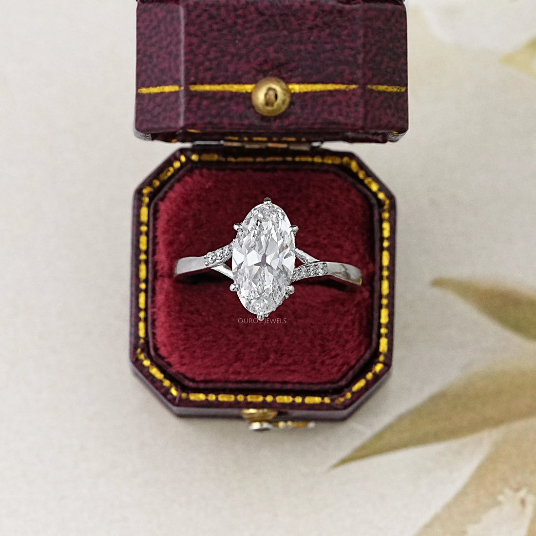 Old Mine Moval Cut Accent Diamond Split Shank Ring Rings