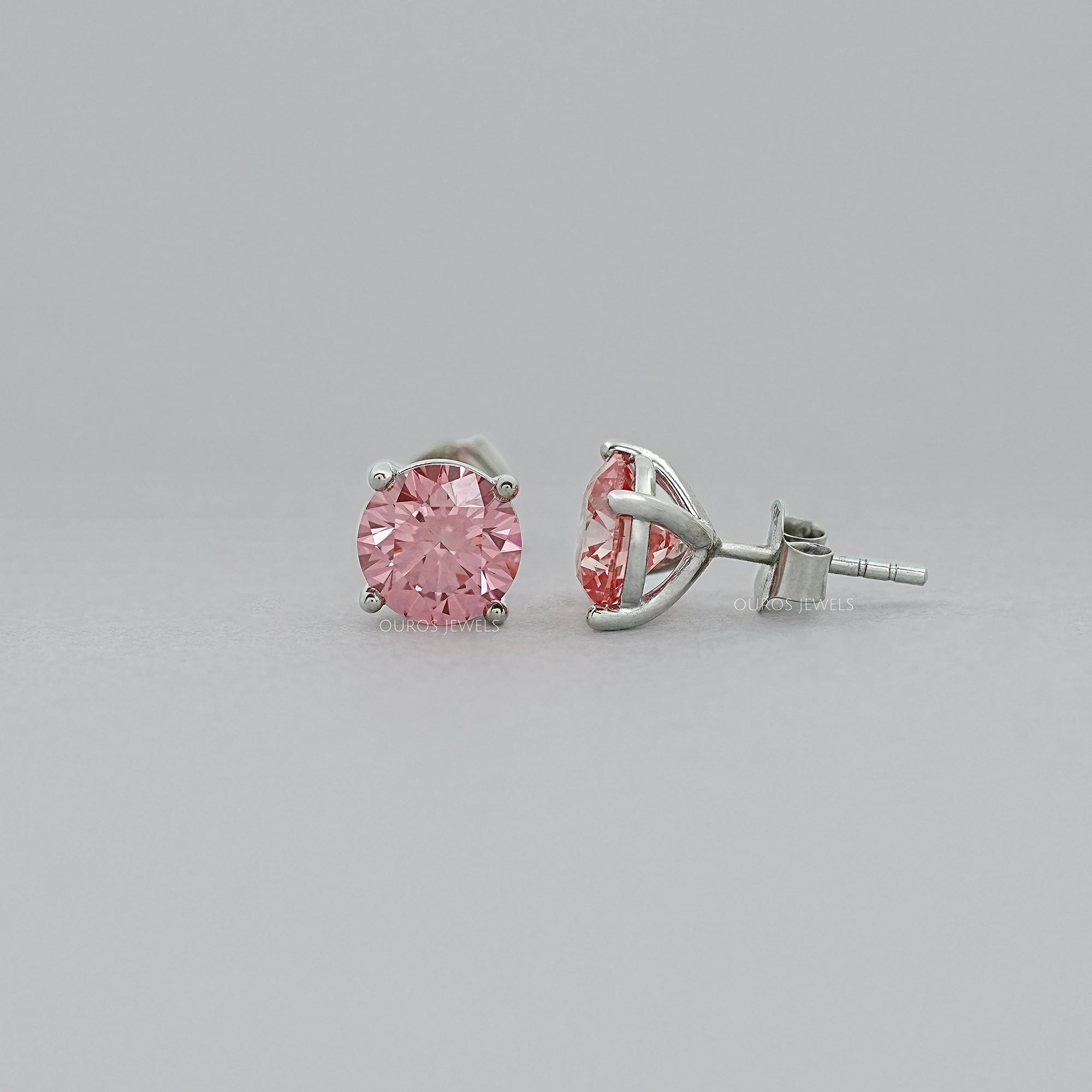 Pink And Blue Round Diamond Stud Earrings Earring