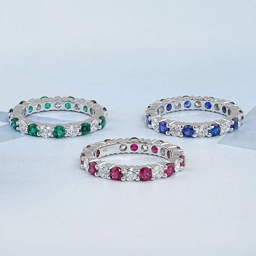 Round Lab Gemstone Alternative Wedding Band Ring