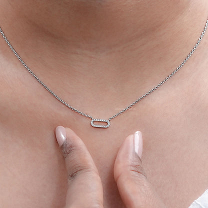 Open Rectangle Round Lab Diamond Link Pendant Necklaces