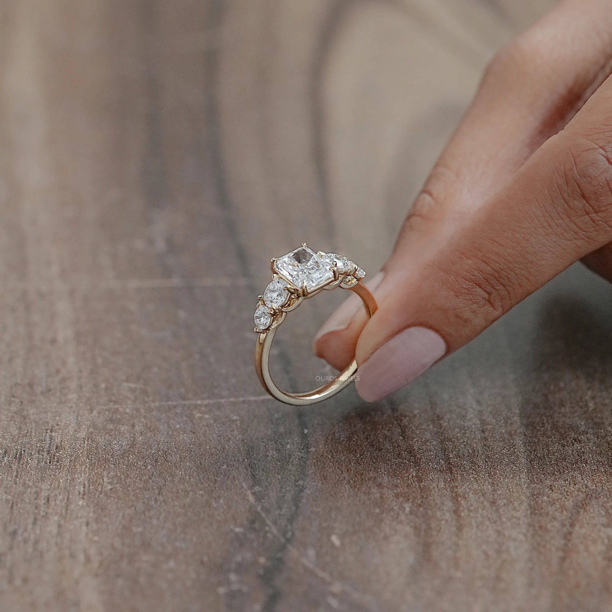 Radiant Lab Grown Diamond Five stone Engagement Ring Rings