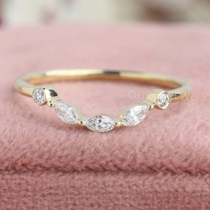 Round And Marquise Diamond Curved Wedding Band
