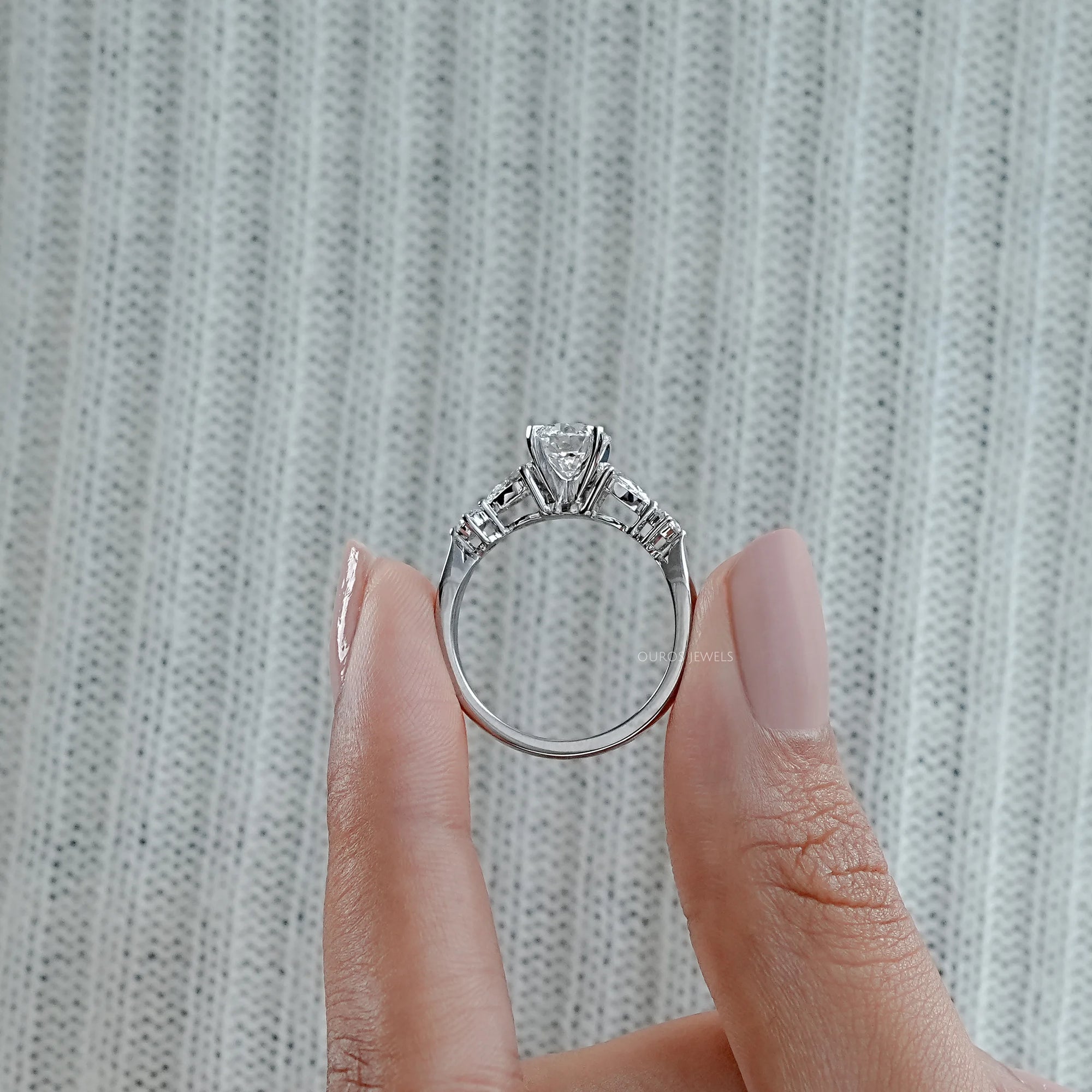 Round And Pear Diamond Five Stone Engagement Ring Rings