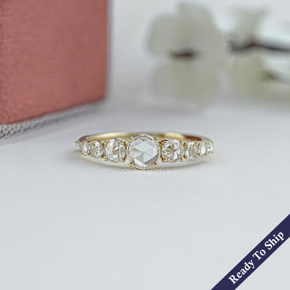 Round Rose Cut Lab Diamond Engagement Ring Ring