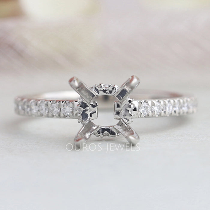 Round Shape Semi Mount Hidden Halo Accent Diamond Ring Ring