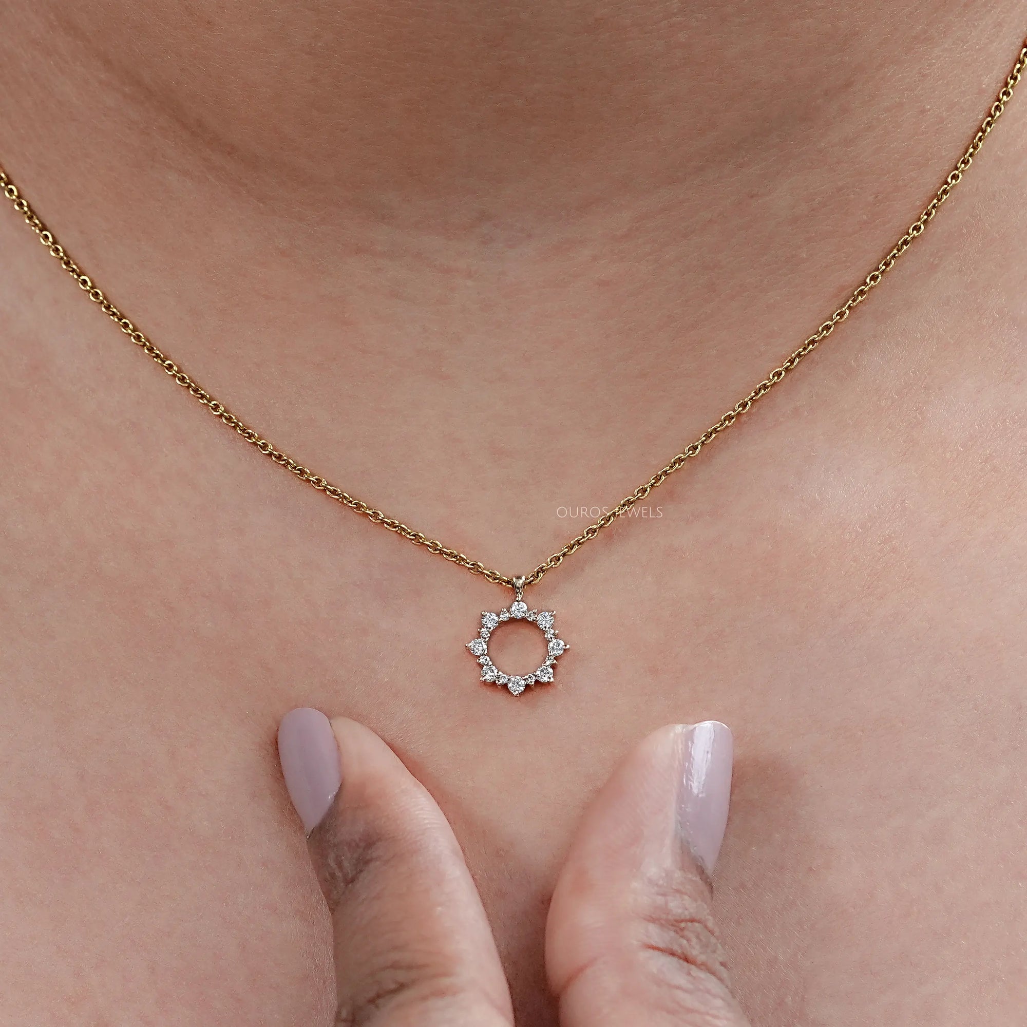 Open Circle Round Diamond Pendant Necklaces