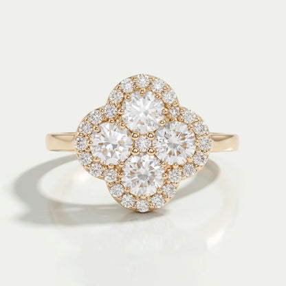 Halo Flower Shape Round Lab Diamond Anniversary Ring Ring
