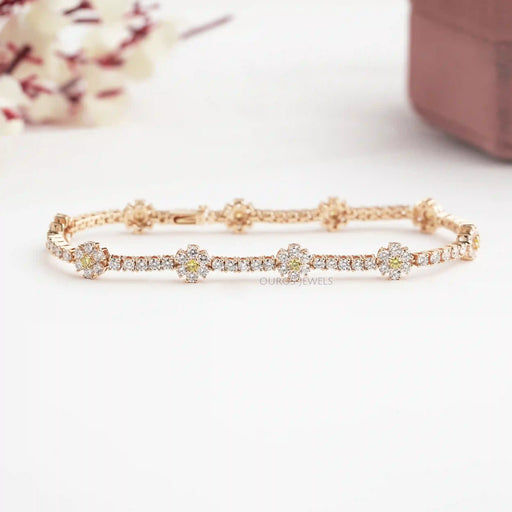 [Round Cut Daisy Flower Bracelet]-[Ouros Jewels]