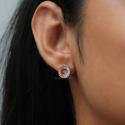 Round Cut Lab  Grown  Diamond Two Tone Circle Earrings