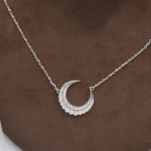 [Round Crescent Moon Diamond Pendant]-[Ouros Jewels]