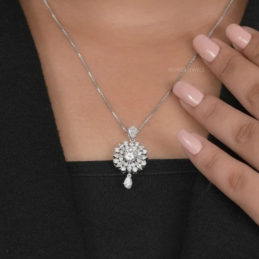 [Round Bezel Set Cluster Diamond Necklace]-[Ouros Jewels]