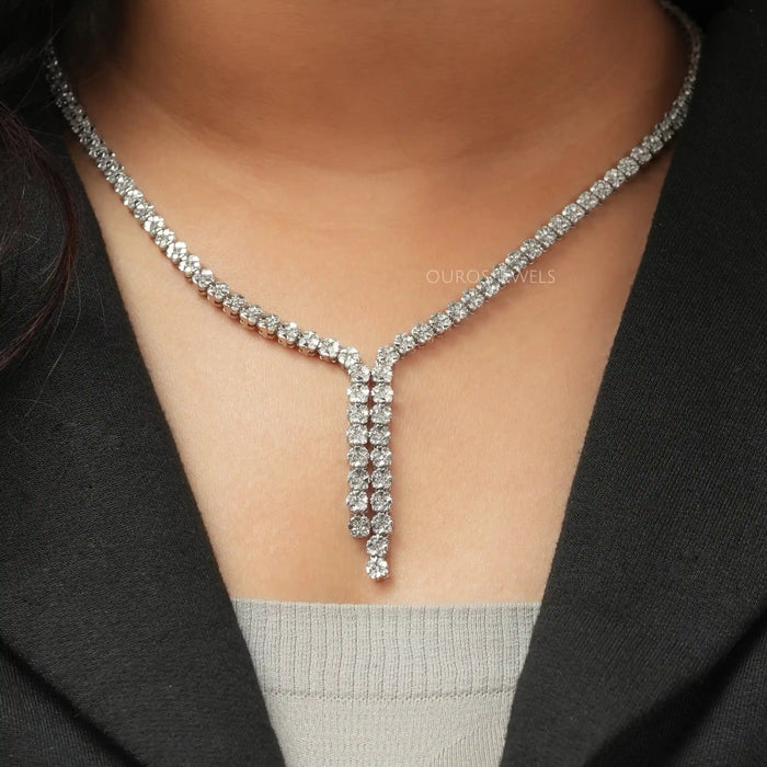 [Round Cluster Diamond Necklace]-[Ouros Jewels]