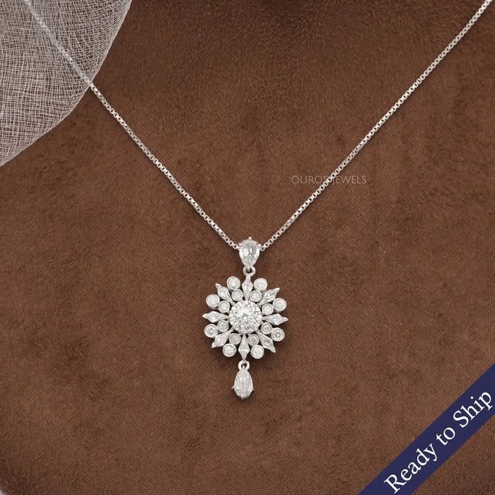 [Round Diamond Cluster Necklace]-[Ouros Jewels]