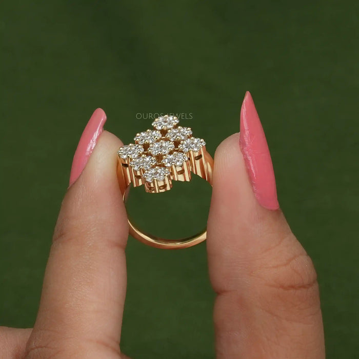 Flower Cut Cluster Diamond Engagement Ring Ouros Jewels LLC