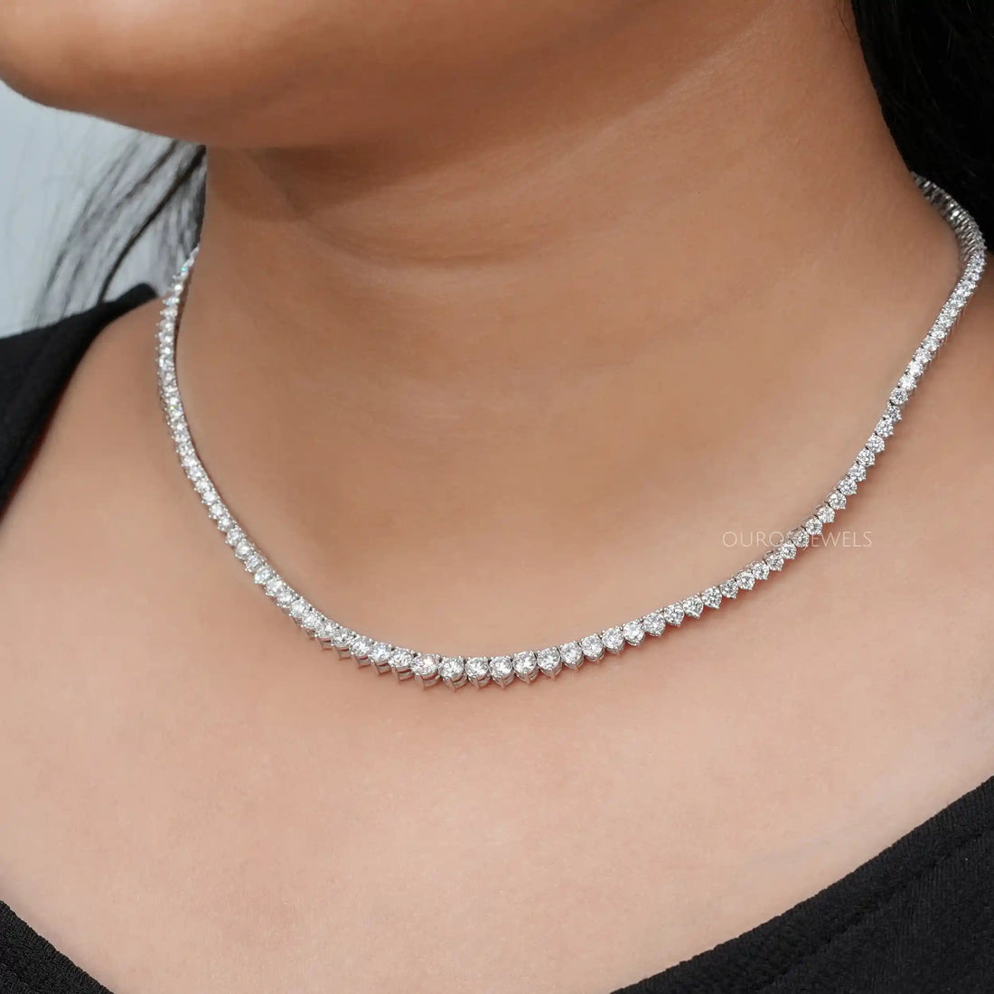 Graduated Round Shape Lab Diamond Tennis Necklace