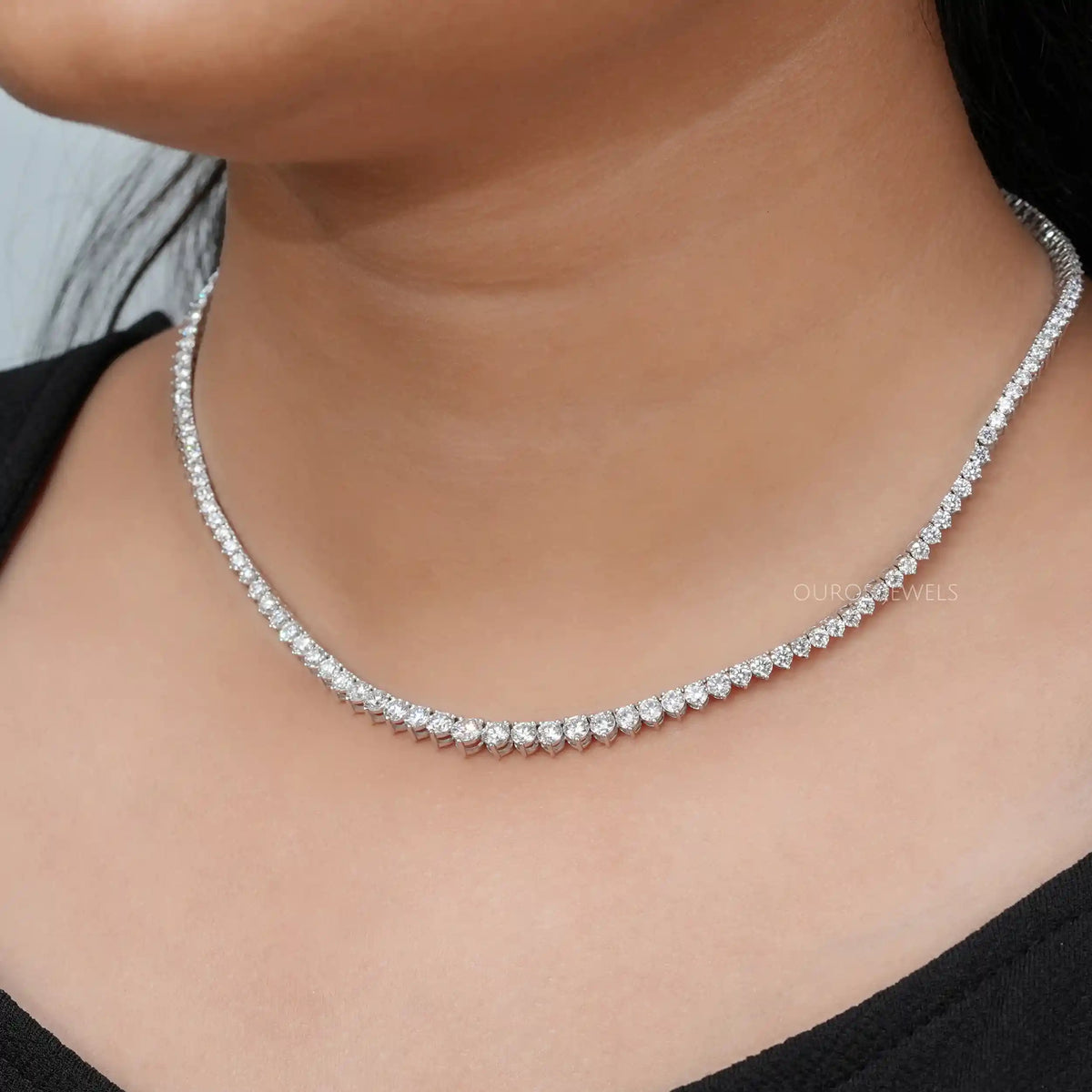 Graduated Round Shape Lab Diamond Tennis Necklace