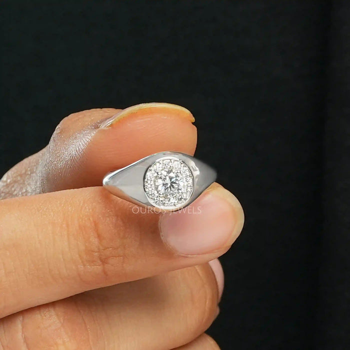 Round Cut Diamond Halo Ring For Men's