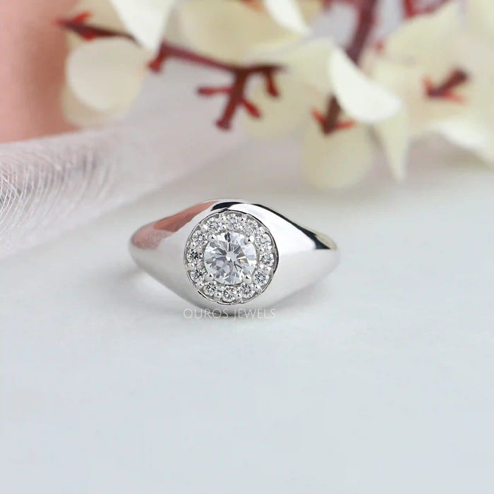 Round Cut Halo Diamond Solitaire Ring For Men's
