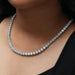[Side View Of Round Diamond Tennis Necklace Made With 14K White Gold]-[Ouros Jewels]
