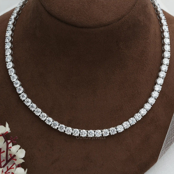 [Round Cut Lab Diamond Tennis Necklace Set]-[Ouros Jewels]