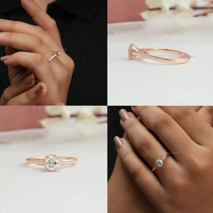 [Old European Round Cut Lab Diamond Solitaire Engagement Ring In 14k Rose Gold]-[Ouros Jewels]