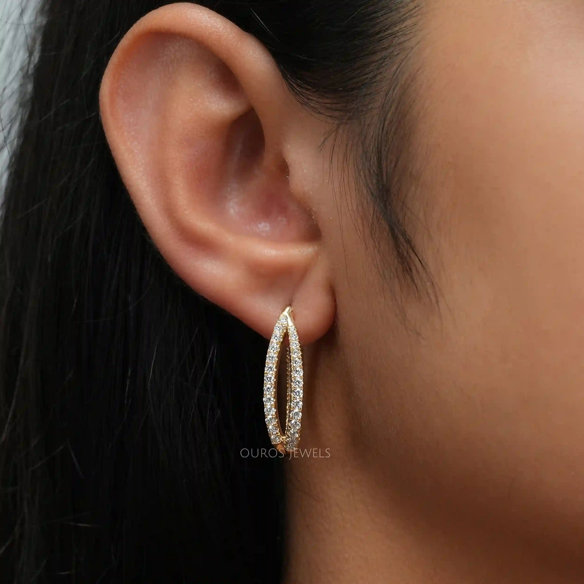 Round Cut Pave Set Duo Diamond Hoop Earrings Earring