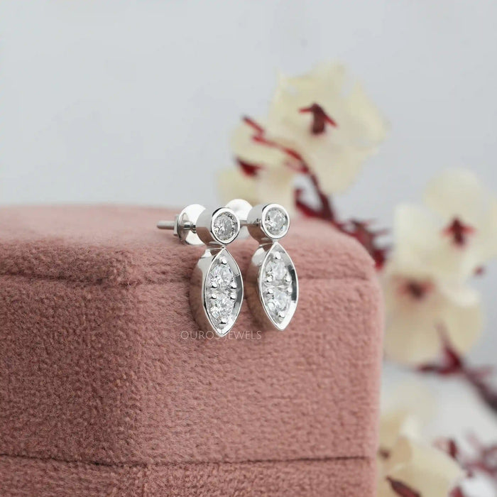 [Side View of Bezel Set Diamond Drop Earrings]-[Ourps Jewels]