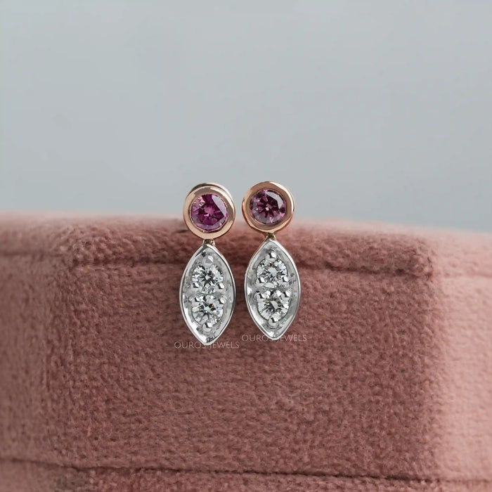 [Pink Lab Diamond Bezel Set Earrings]-[Ouros Jewels]