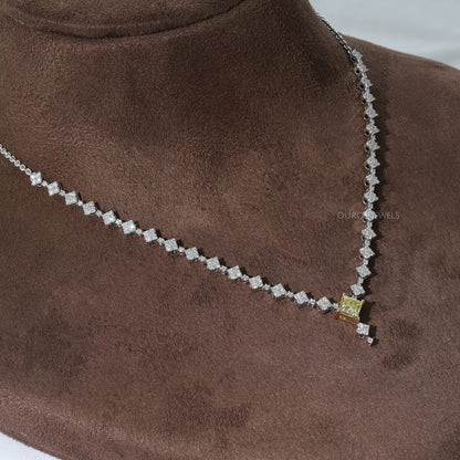 Princess And Round Cut Cluster Diamond Necklace Set Necklaces