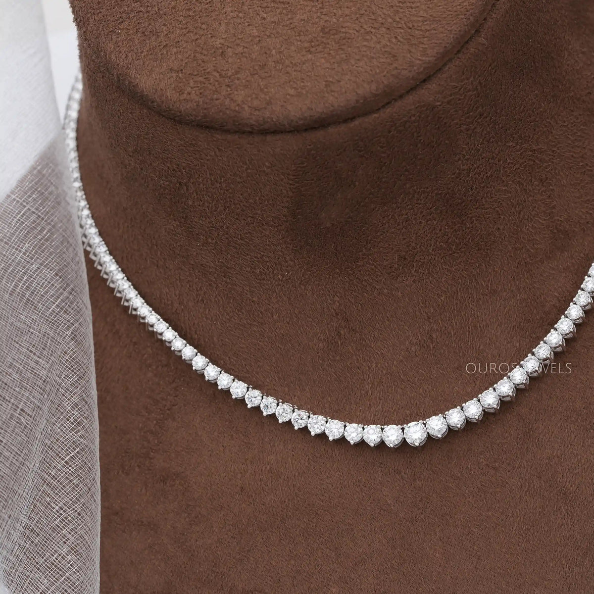 Graduated Round Shape Lab Diamond Tennis Necklace