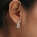 [A Women wearing Round Halo Diamond in Pear Shape  Drop Earrings]-[Ouros Jewels]