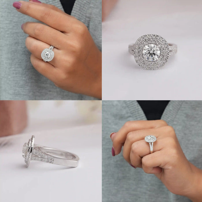 Double Halo 18K White Gold Marquise Diamond Ring Setting